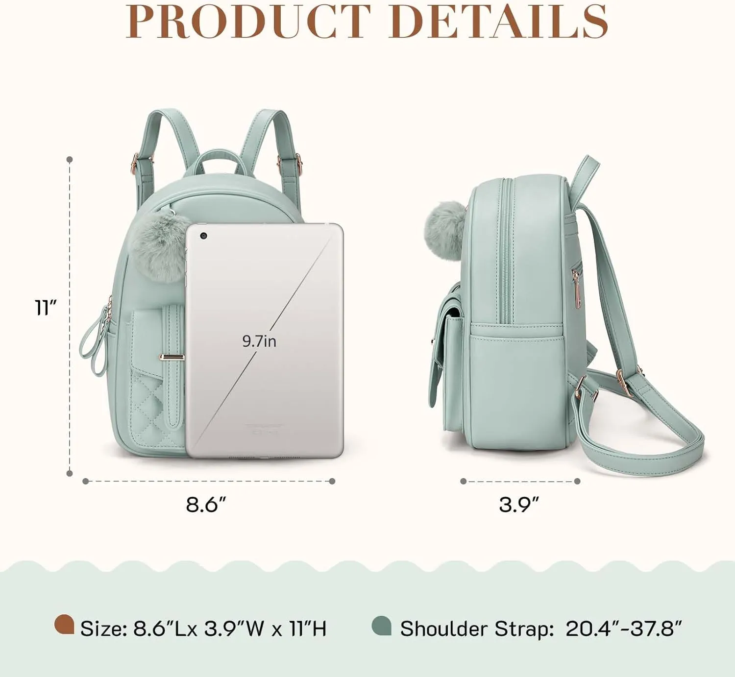 Missnine Mini Backpack for Women Cute Small Backpack Purse With Pompom PU Leather Bookbag Small Casual Daypacks For Ladies