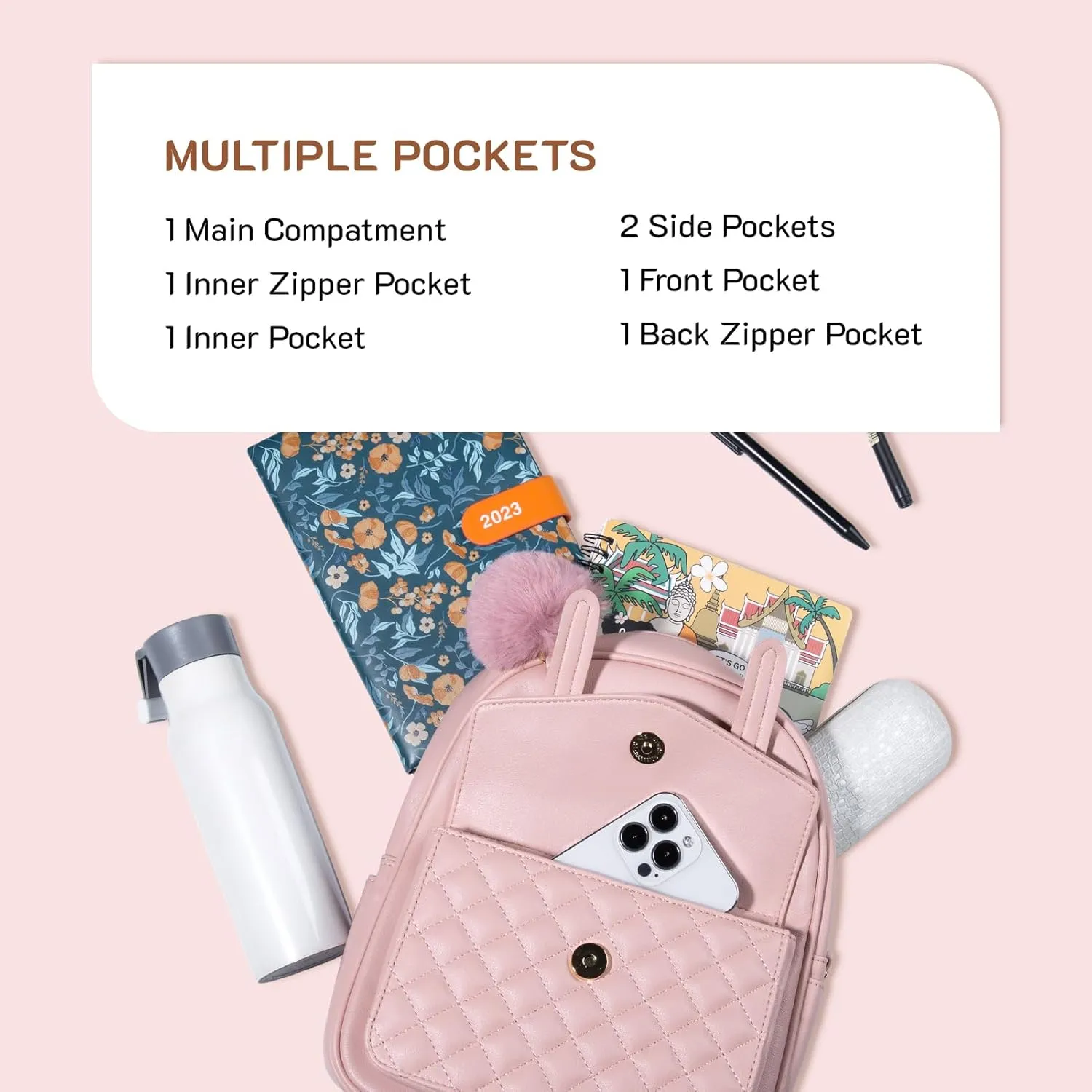 Missnine Mini Backpack for Women Cute Small Backpack Purse With Pompom PU Leather Bookbag Small Casual Daypacks For Ladies