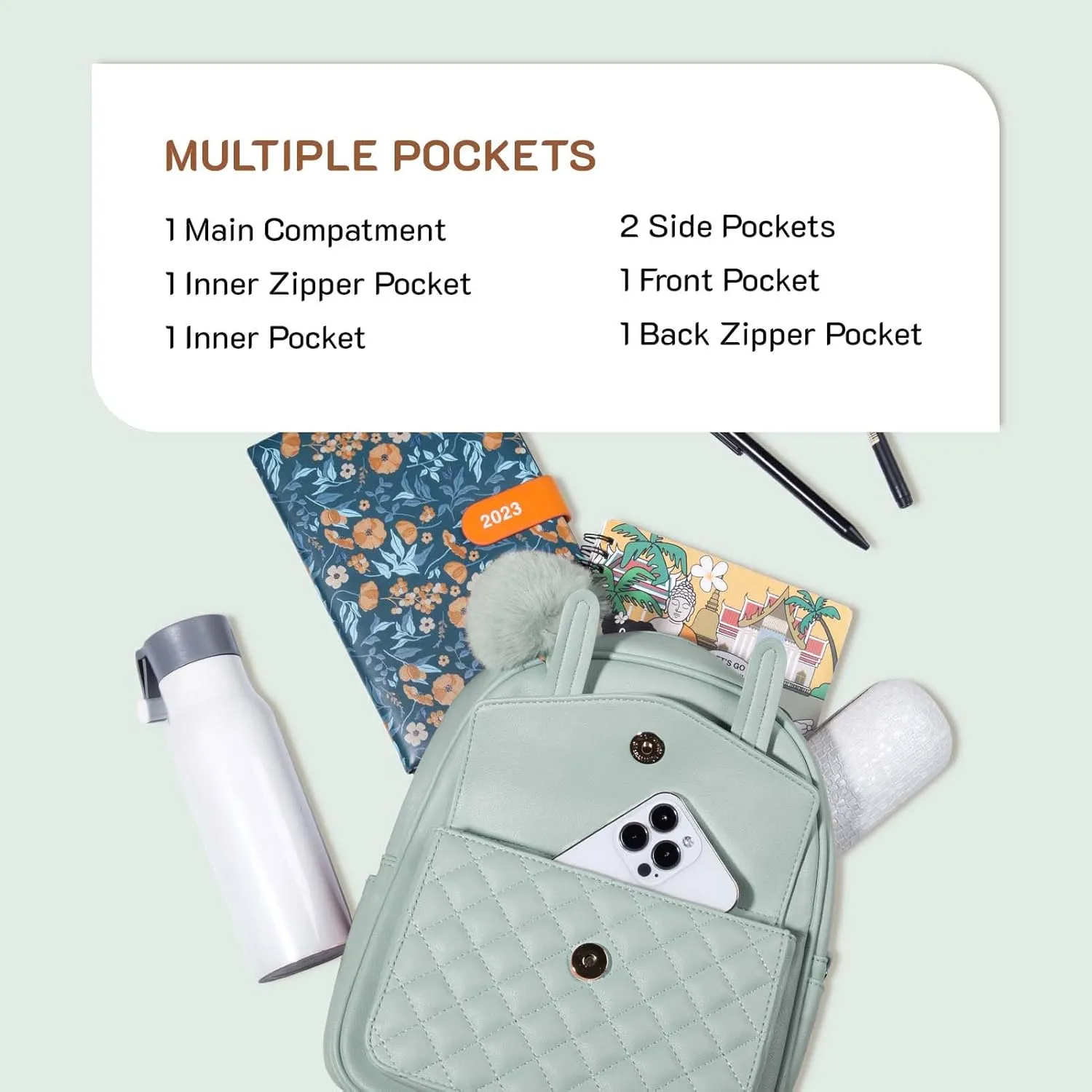 Missnine Mini Backpack for Women Cute Small Backpack Purse With Pompom PU Leather Bookbag Small Casual Daypacks For Ladies