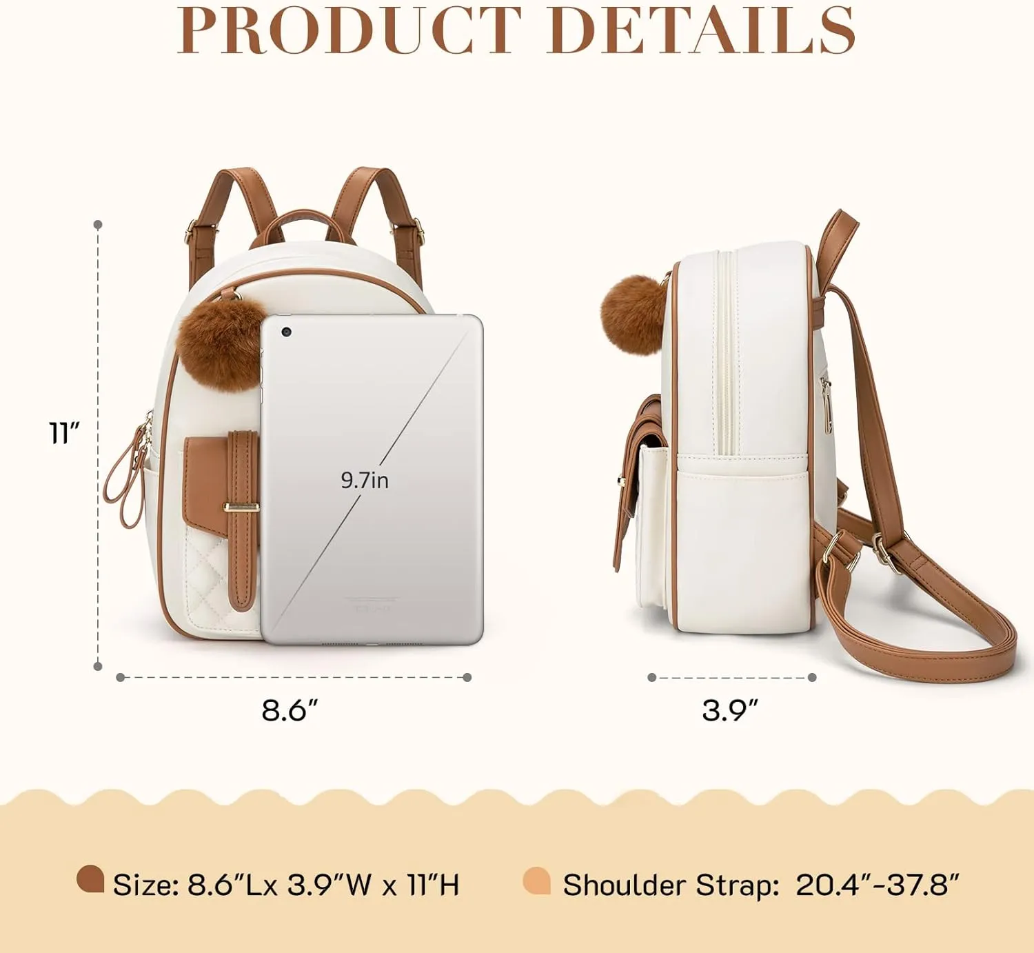 Missnine Mini Backpack for Women Cute Small Backpack Purse With Pompom PU Leather Bookbag Small Casual Daypacks For Ladies