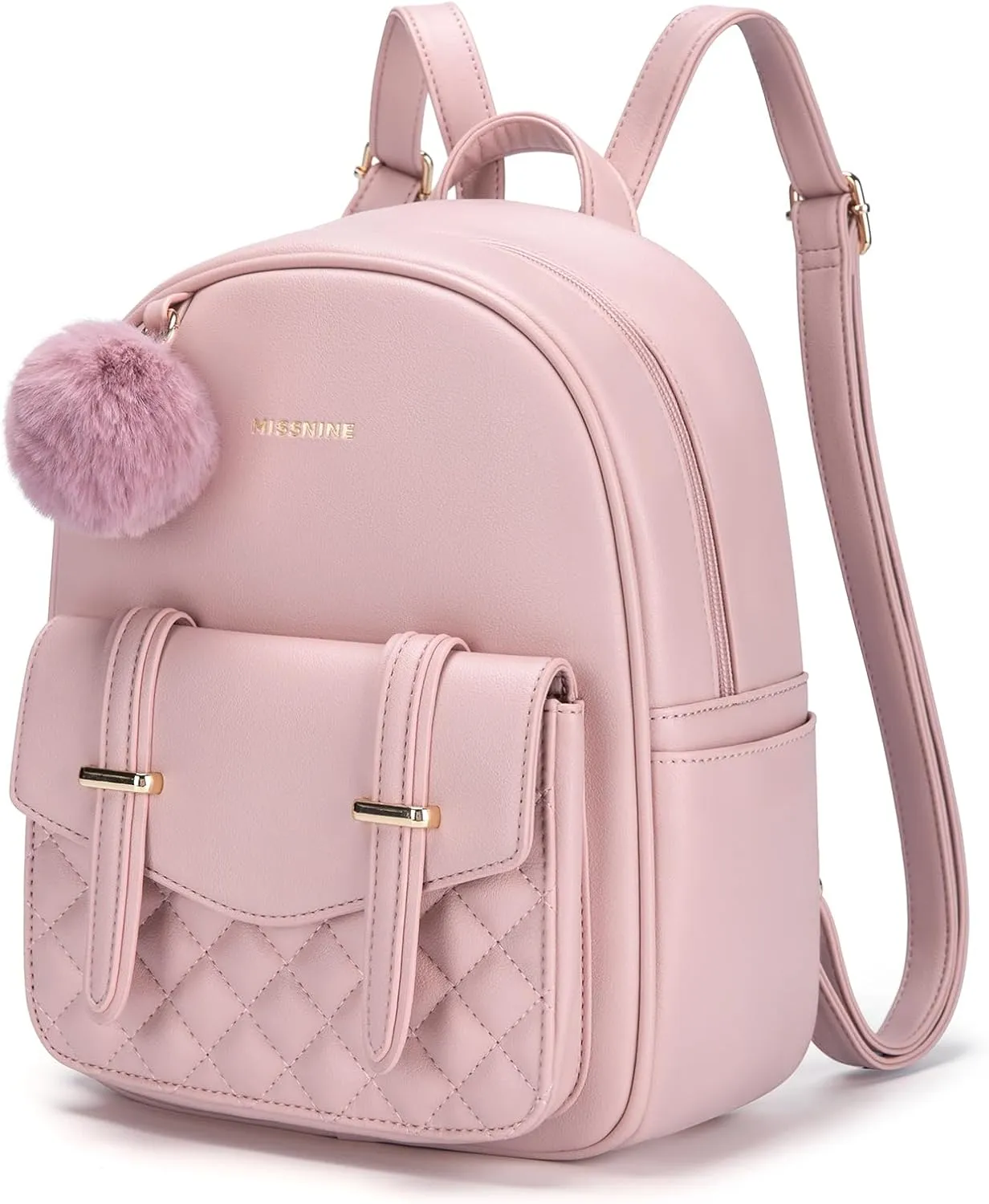 Missnine Mini Backpack for Women Cute Small Backpack Purse With Pompom PU Leather Bookbag Small Casual Daypacks For Ladies