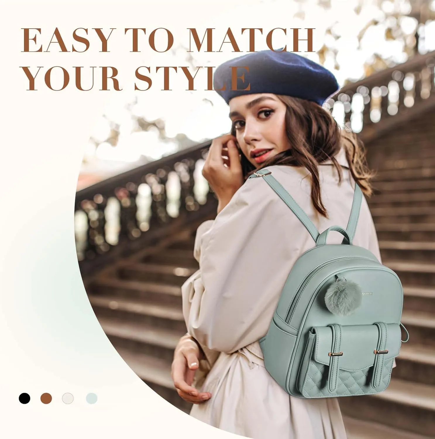 Missnine Mini Backpack for Women Cute Small Backpack Purse With Pompom PU Leather Bookbag Small Casual Daypacks For Ladies