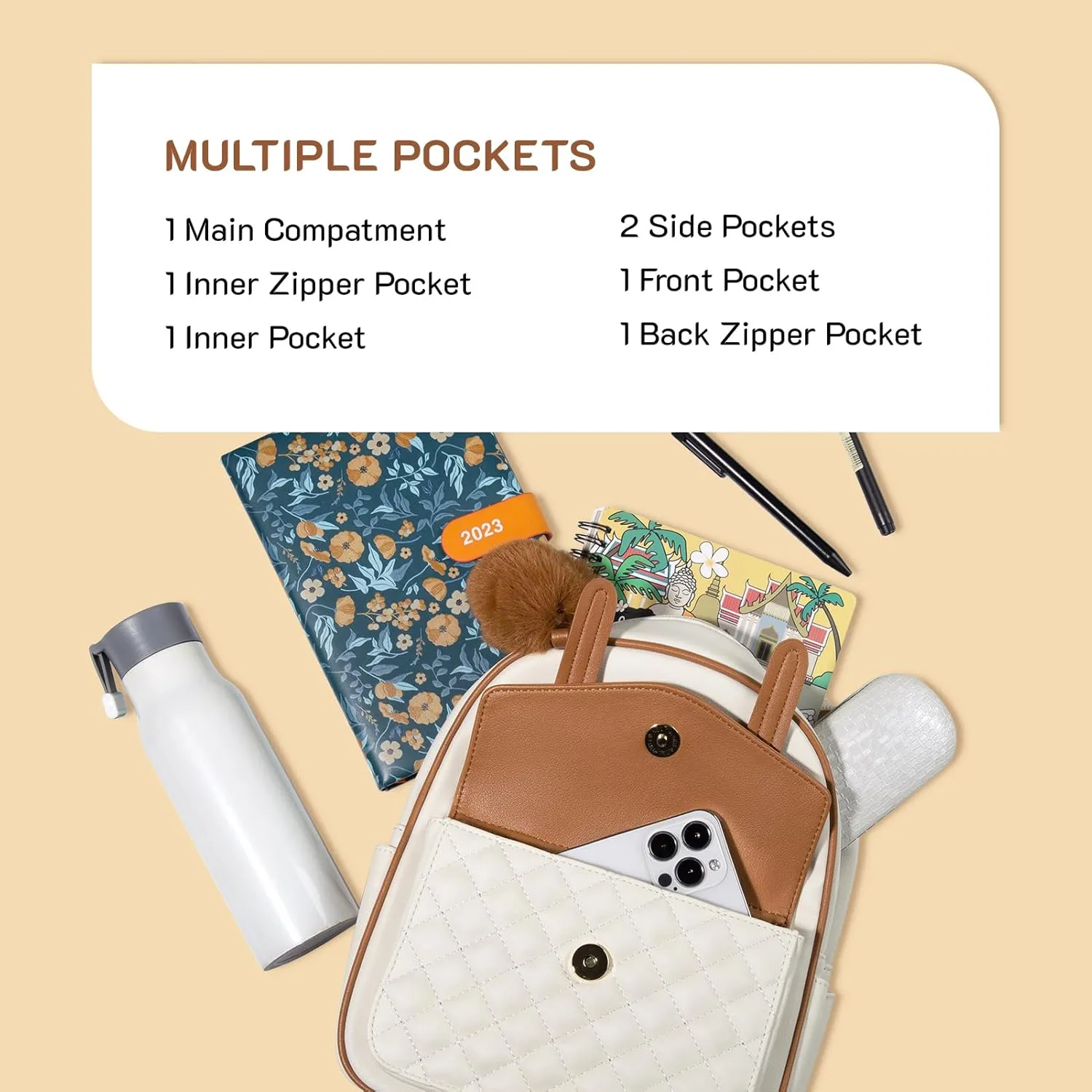 Missnine Mini Backpack for Women Cute Small Backpack Purse With Pompom PU Leather Bookbag Small Casual Daypacks For Ladies