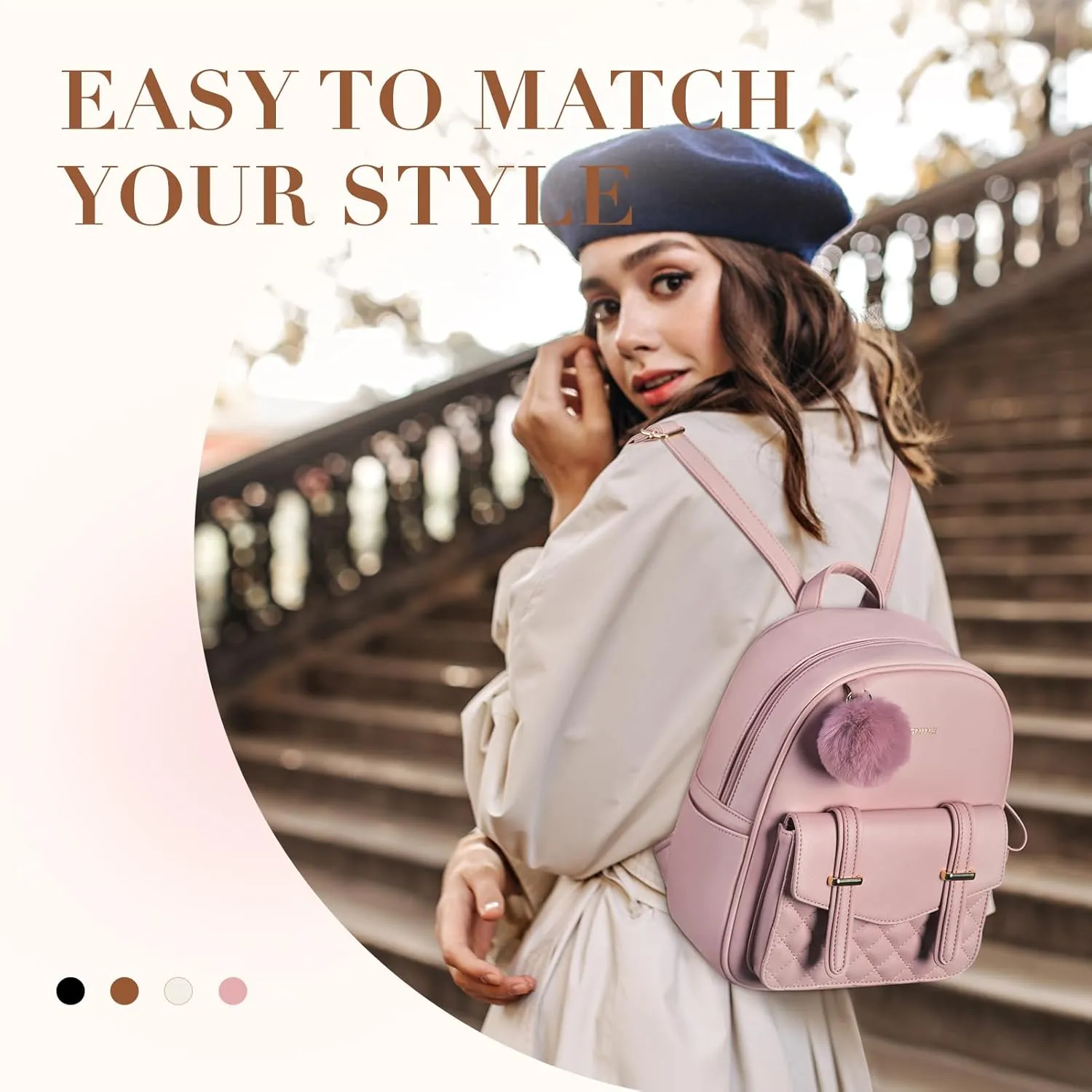 Missnine Mini Backpack for Women Cute Small Backpack Purse With Pompom PU Leather Bookbag Small Casual Daypacks For Ladies