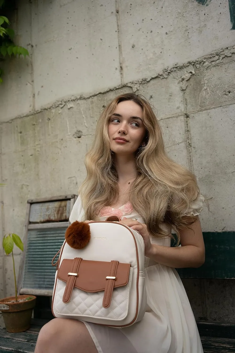 Missnine Mini Backpack for Women Cute Small Backpack Purse With Pompom PU Leather Bookbag Small Casual Daypacks For Ladies