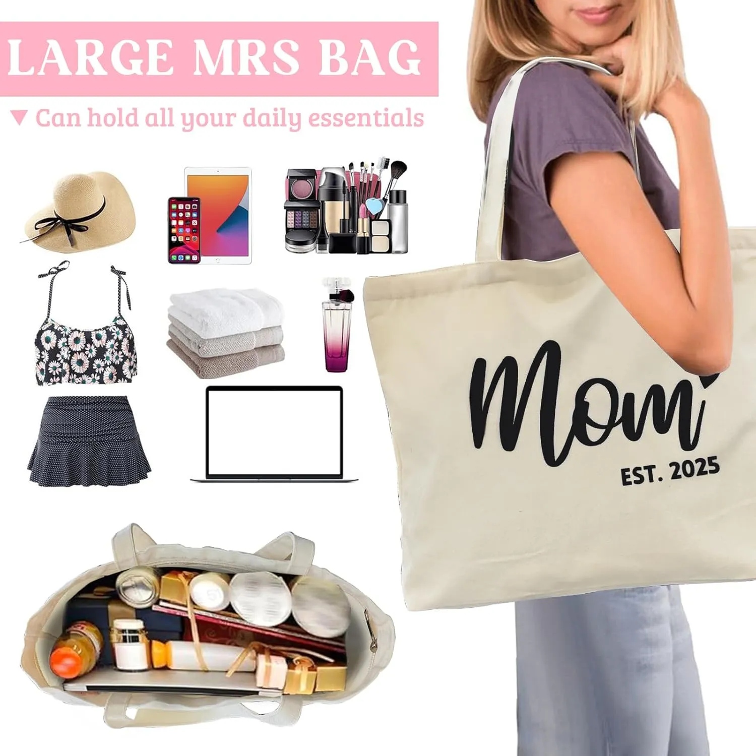 Mrs Bag Bridal Shower Gifts Mrs Gifts Bride Gifts Bachelorette Gifts Wedding Gifts for Bride Bag with Zip Pocket