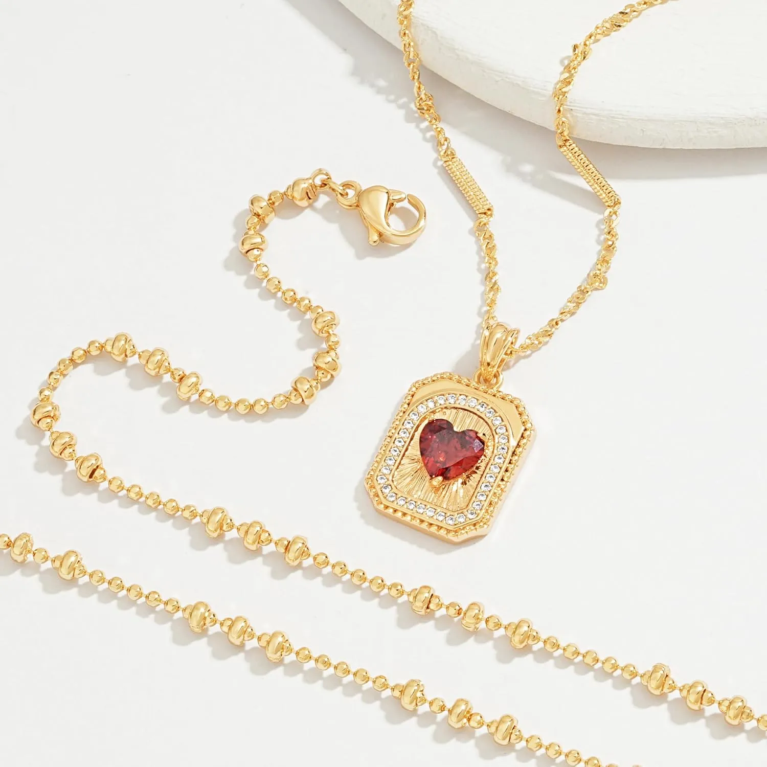 MTMY Layered Heart Necklaces for Women Stackable 14K Gold Plated Chain Necklace Layering CZ Heart Pendant Choker Necklaces Trendy Jewelry Set Gifts