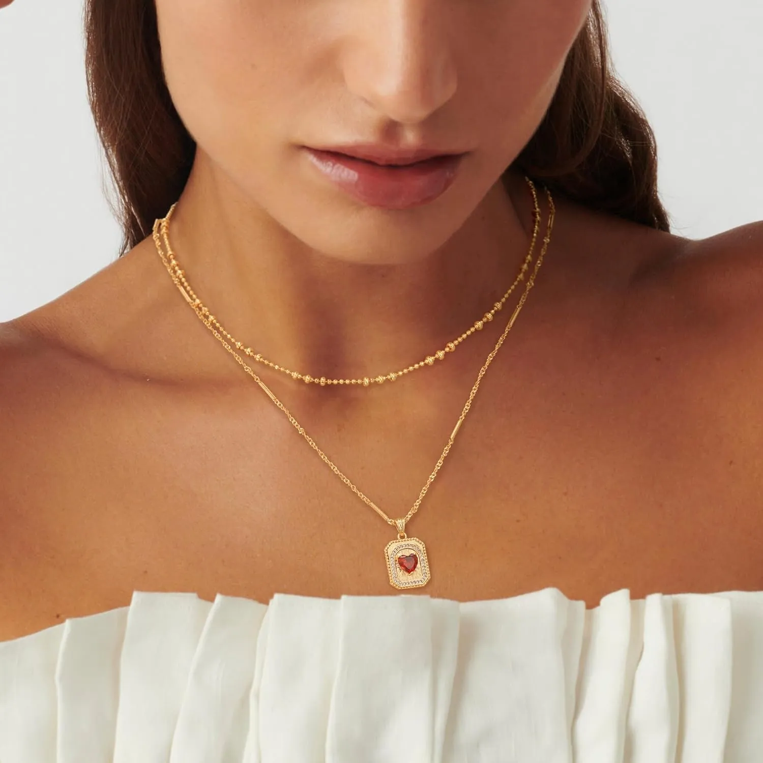 MTMY Layered Heart Necklaces for Women Stackable 14K Gold Plated Chain Necklace Layering CZ Heart Pendant Choker Necklaces Trendy Jewelry Set Gifts
