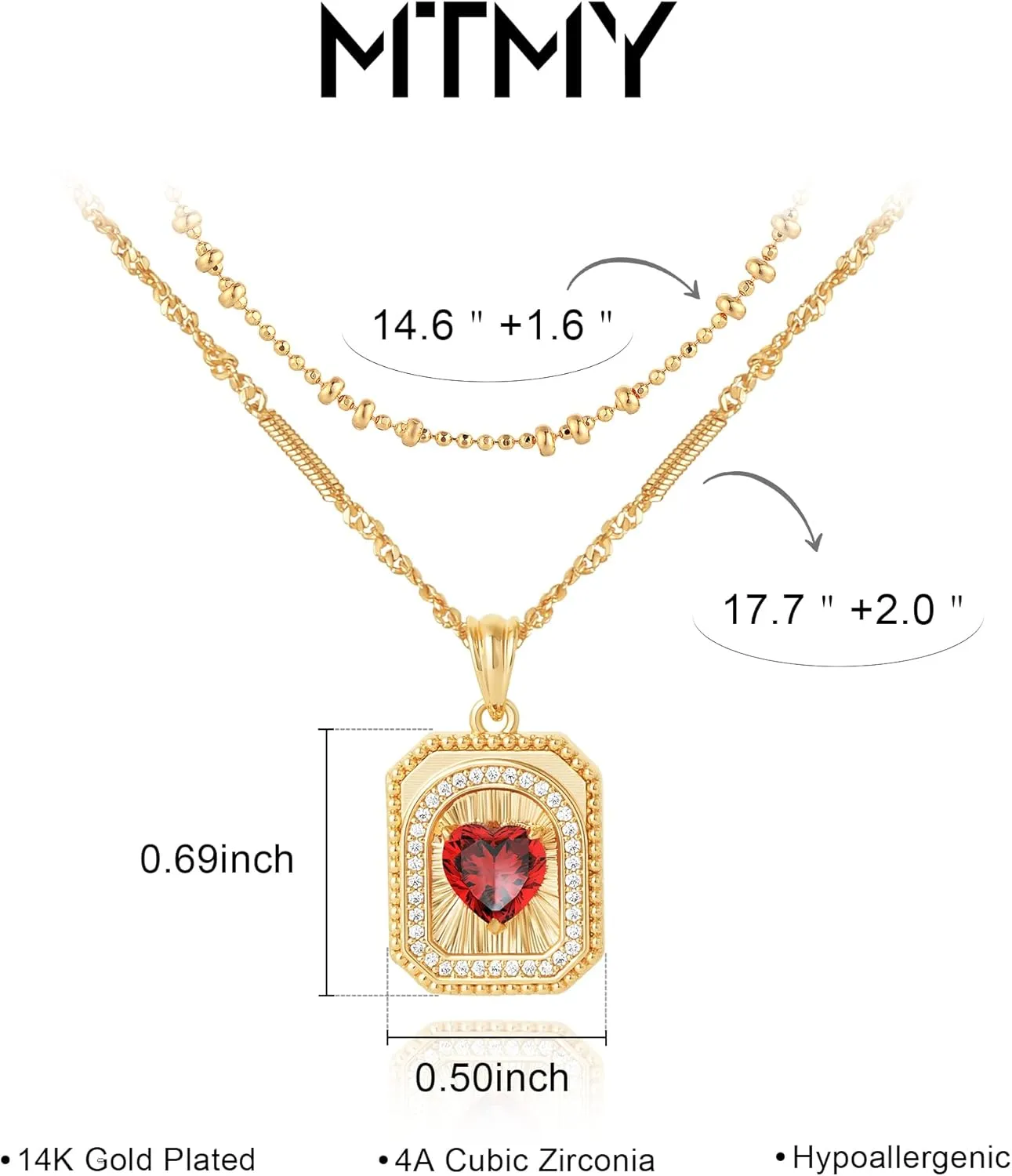 MTMY Layered Heart Necklaces for Women Stackable 14K Gold Plated Chain Necklace Layering CZ Heart Pendant Choker Necklaces Trendy Jewelry Set Gifts