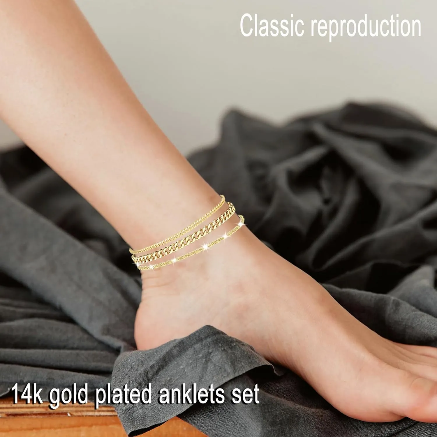 Nanafast 2/4/6PCS Ankle Bracelets for Women, Cuban Link/Snake Chain Anklet Bracelets Set for Women, Adjustable Gold/Silver Anklets for Women, Summer Beach Womens Anklets