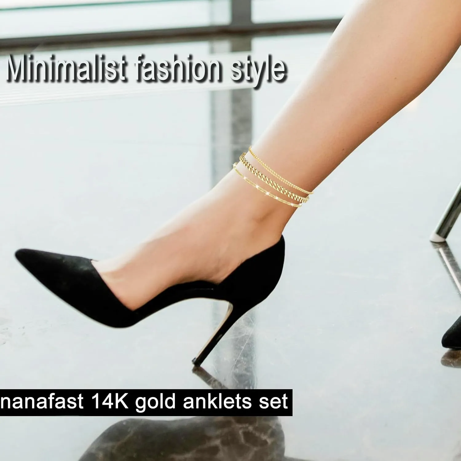 Nanafast 2/4/6PCS Ankle Bracelets for Women, Cuban Link/Snake Chain Anklet Bracelets Set for Women, Adjustable Gold/Silver Anklets for Women, Summer Beach Womens Anklets