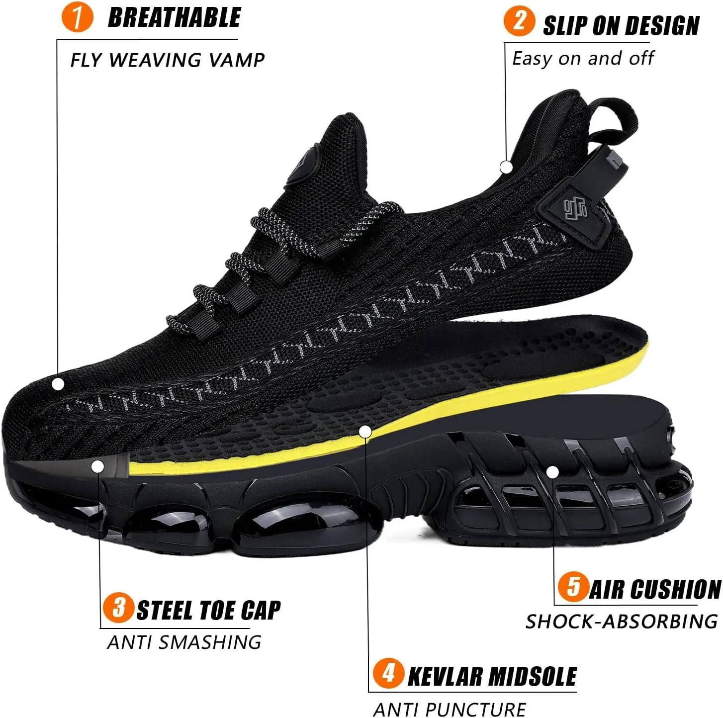 NIFOFISE Steel Toe Sneakers for Men Women Indestructible Work Shoes Lightweight Comfortable Safety Slip-Resistant Composite Toe Shoes for Construction and Industry Zapatos de Trabajo para Mujer