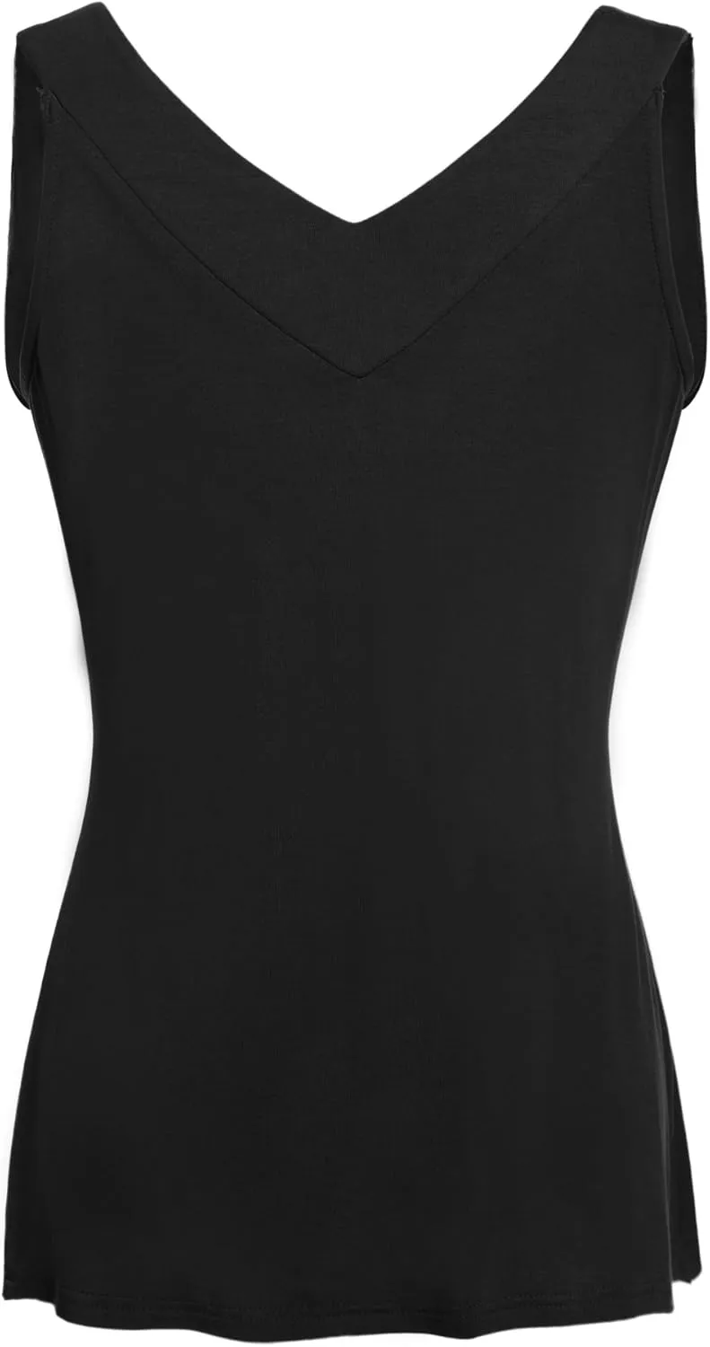 Ninedaily Women Comfy Sleeveless Tunic Top Pleated V Neck Tanks Vest Summer