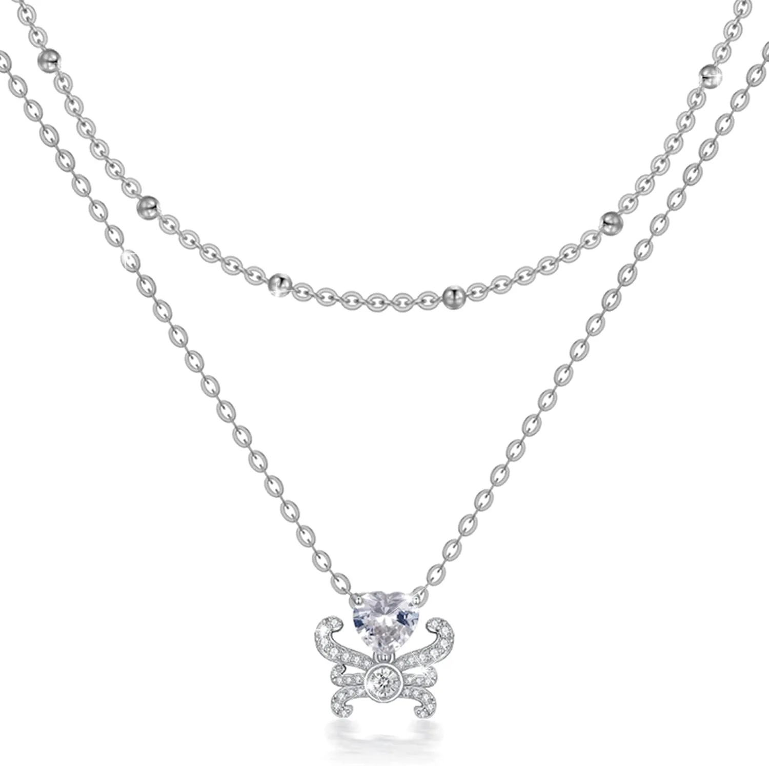 OCJ Layered Necklaces Sterling Silver Layered Necklace for Women Dainty Layered Jewelry Birthday Valentine Christmas Mothers Day Gifts for Women Mom Her Friends Sister