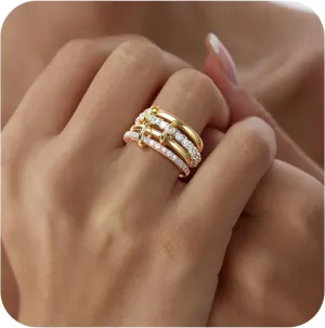 OOOPEL Gold Interlocking Stackable Rings for Women Non Tarnish Dainty Gold Silver Mixed Metals Stackable Interlocked Ring Set Minimalist Statement Rings for Women Hypoallergenic Jewelry Gifts