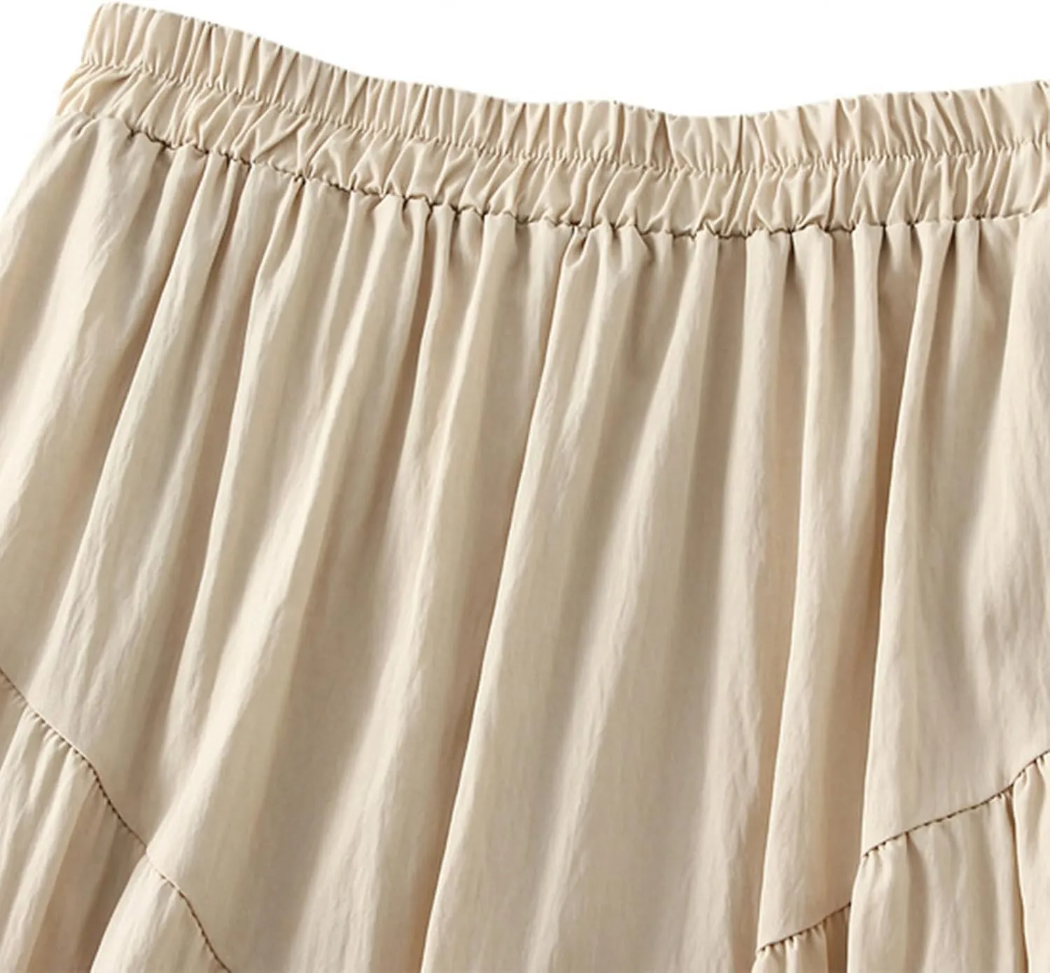 Oplxuo Women's Elastic High Waist Midi Skirts Plain Tiered A Line Swing Flared Pleated Skirt