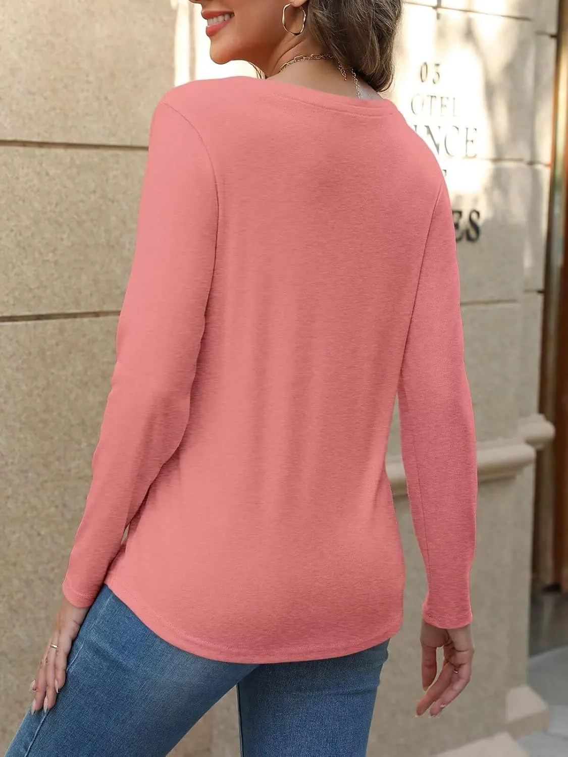 ORANDESIGNE Women's Long Sleeve Square Neck Tops Casual Fall Tunics Ladies Shirts Tees