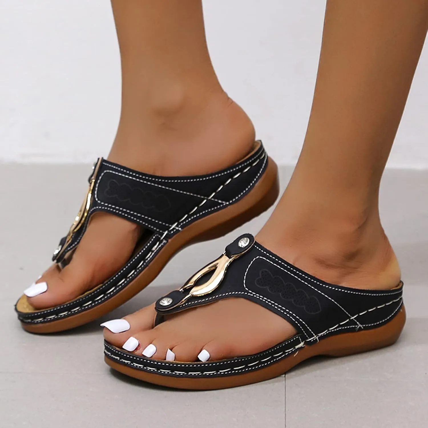 Orthopedic Sandals for Women Dressy Summer Wide Width Comfortable Orthotic Slides Shoes Walking Sandals with Arch Support