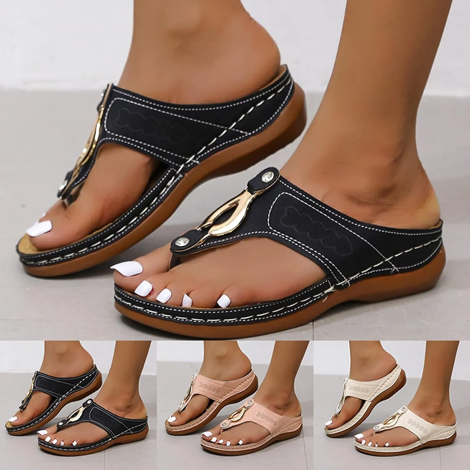Orthopedic Sandals for Women Dressy Summer Wide Width Comfortable Orthotic Slides Shoes Walking Sandals with Arch Support