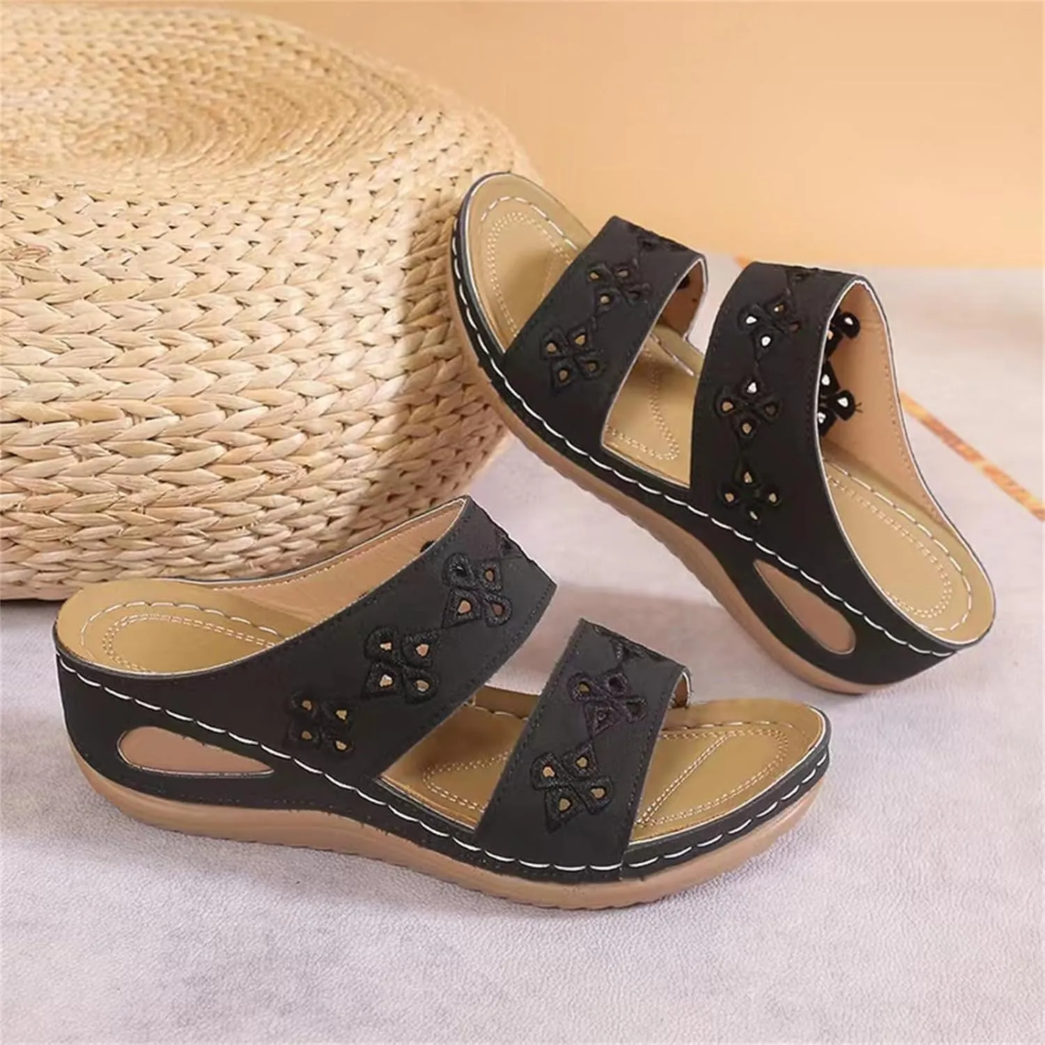 Orthopedic Sandals for Women with Arch Support Womens Walking Wedge Sandals Summer Slip On Comfortable Dressy Casual Slides Vacation Beach Shoes