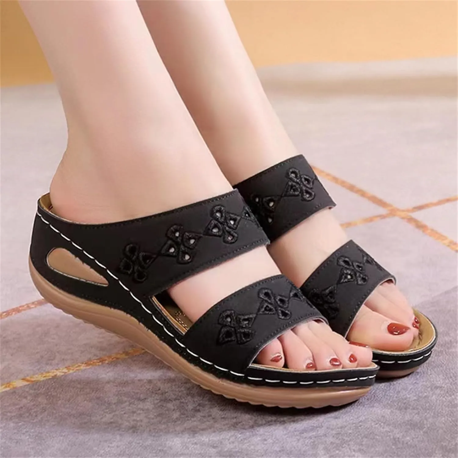 Orthopedic Sandals for Women with Arch Support Womens Walking Wedge Sandals Summer Slip On Comfortable Dressy Casual Slides Vacation Beach Shoes