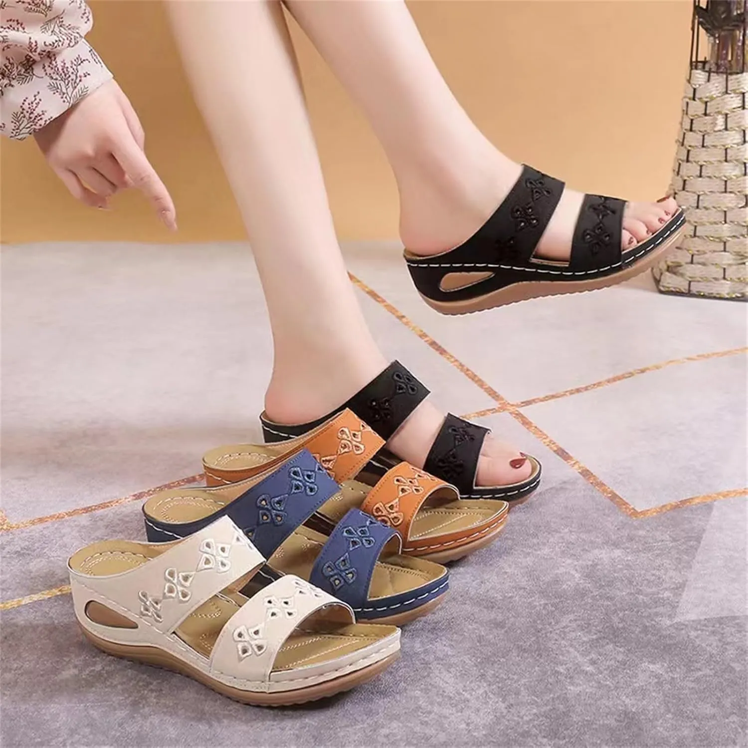Orthopedic Sandals for Women with Arch Support Womens Walking Wedge Sandals Summer Slip On Comfortable Dressy Casual Slides Vacation Beach Shoes