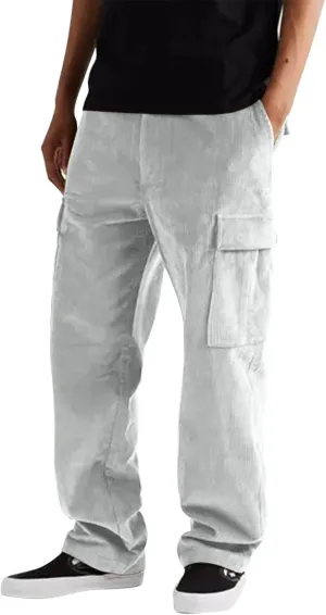 Outdoor Lace Up Cargo Pants for Men Relaxed Fit Casual Work Joggers Solid Color Sporty Athletic Baggy with Pockets