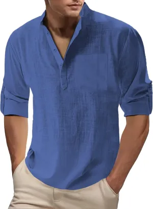 Oversized Tshirts Men Roll Up Long Sleeve Shirt Button Up Henley Shirt Summer Casual Beach Vacation Top with Pocket