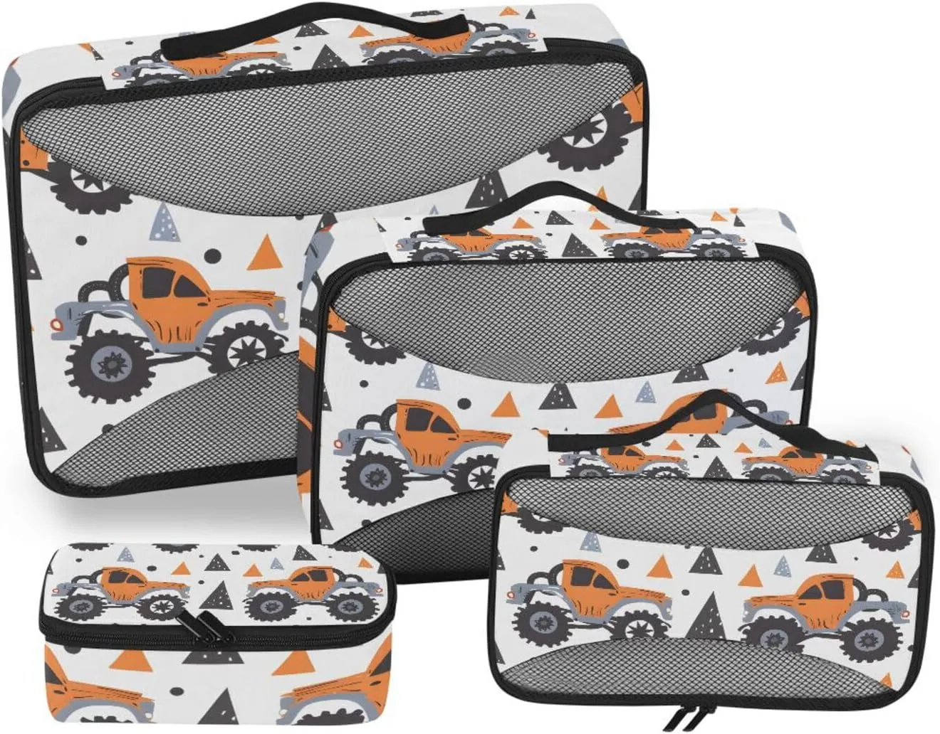 Packing Cubes for Travel 4 Set Cute Monster Truck Childish Luggage Set Suitcase Organizer Bags Mesh Accessories Storage Pouch Toiletry Packing Cubes