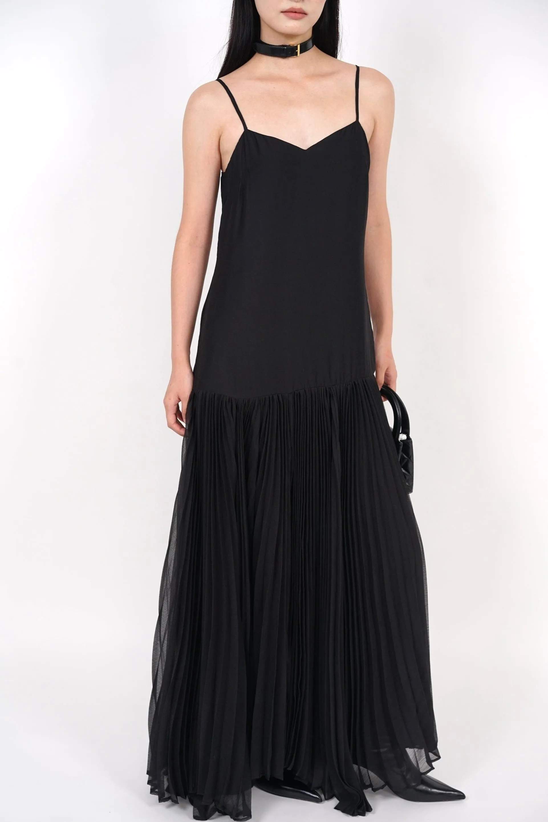 Pleated Flowy Dress in Black