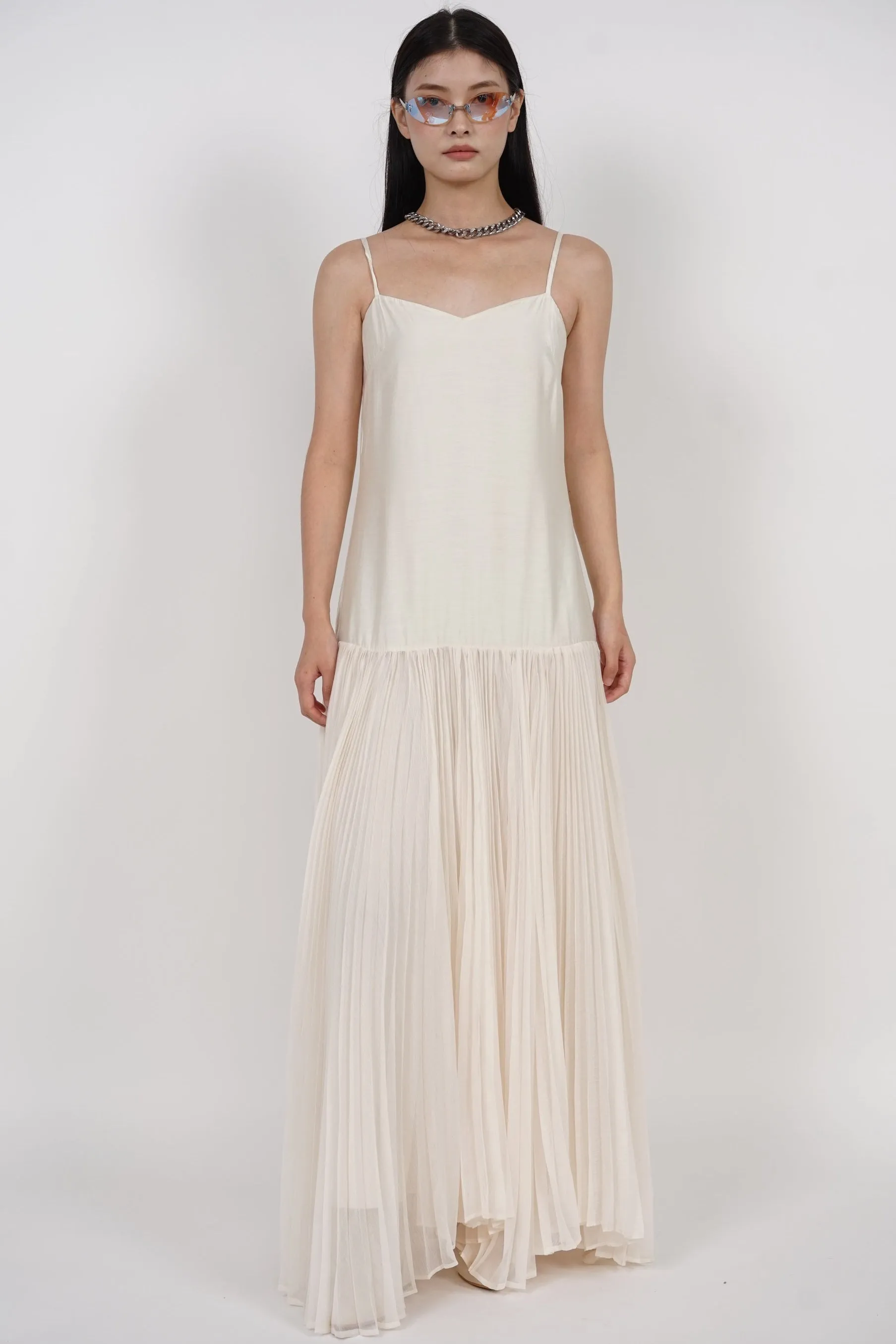 Pleated Flowy Dress in Ivory