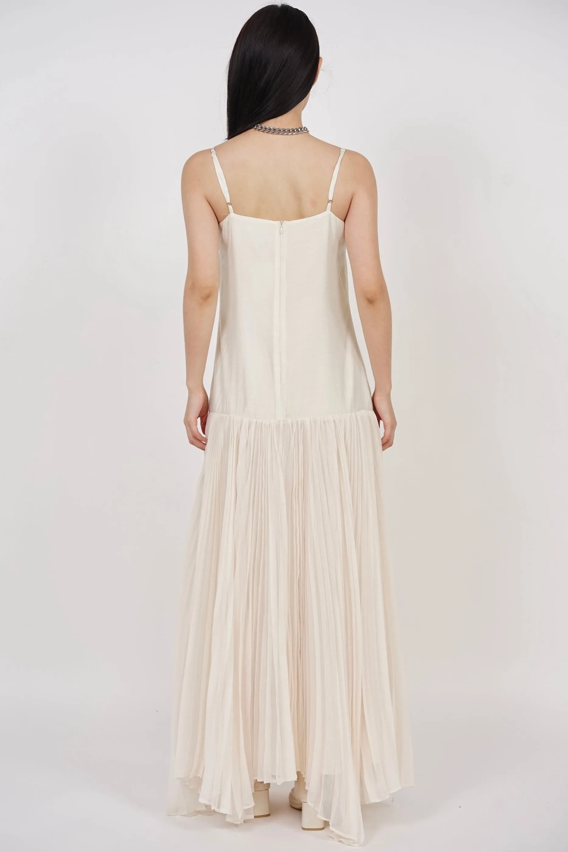 Pleated Flowy Dress in Ivory