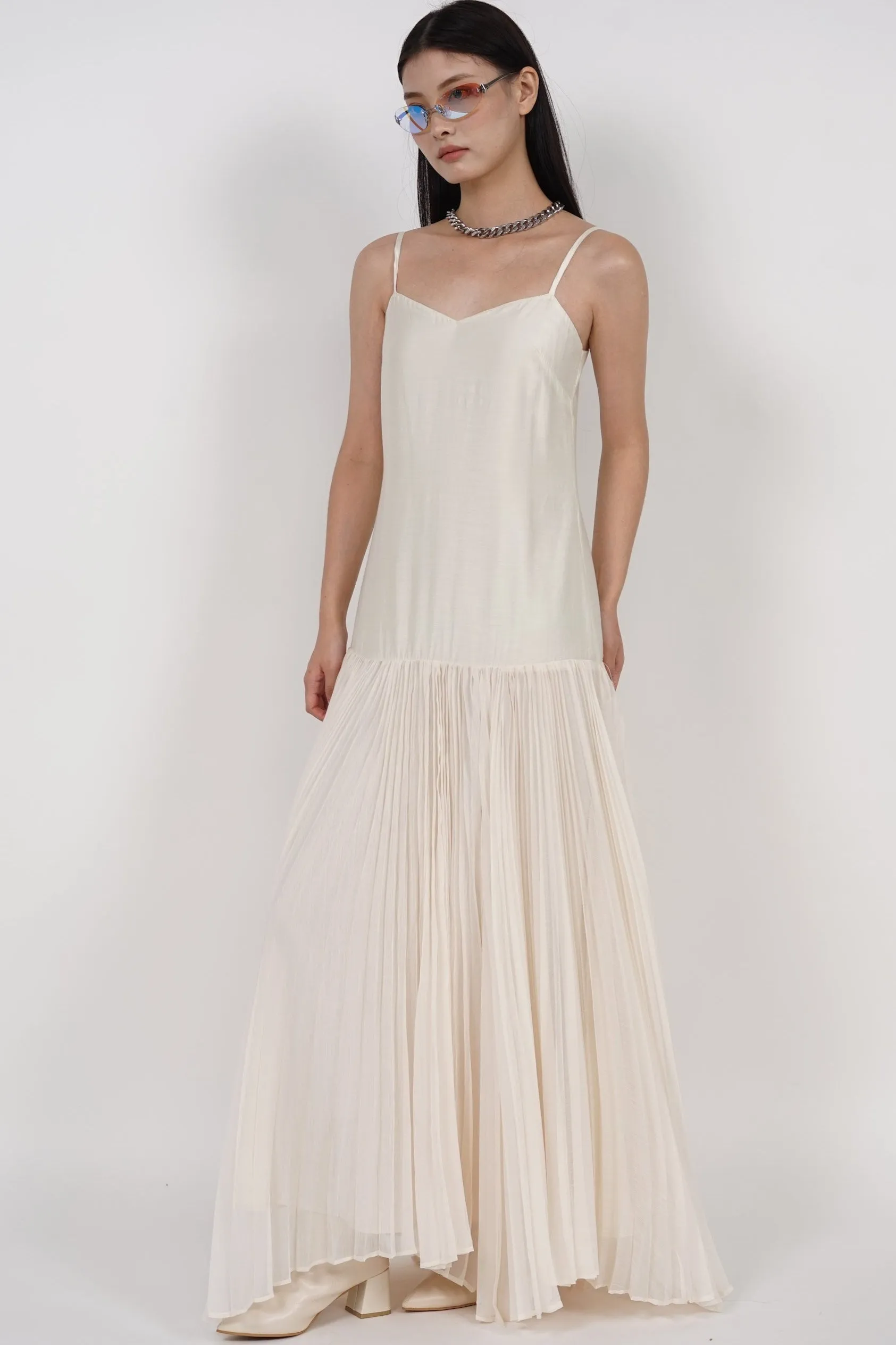 Pleated Flowy Dress in Ivory