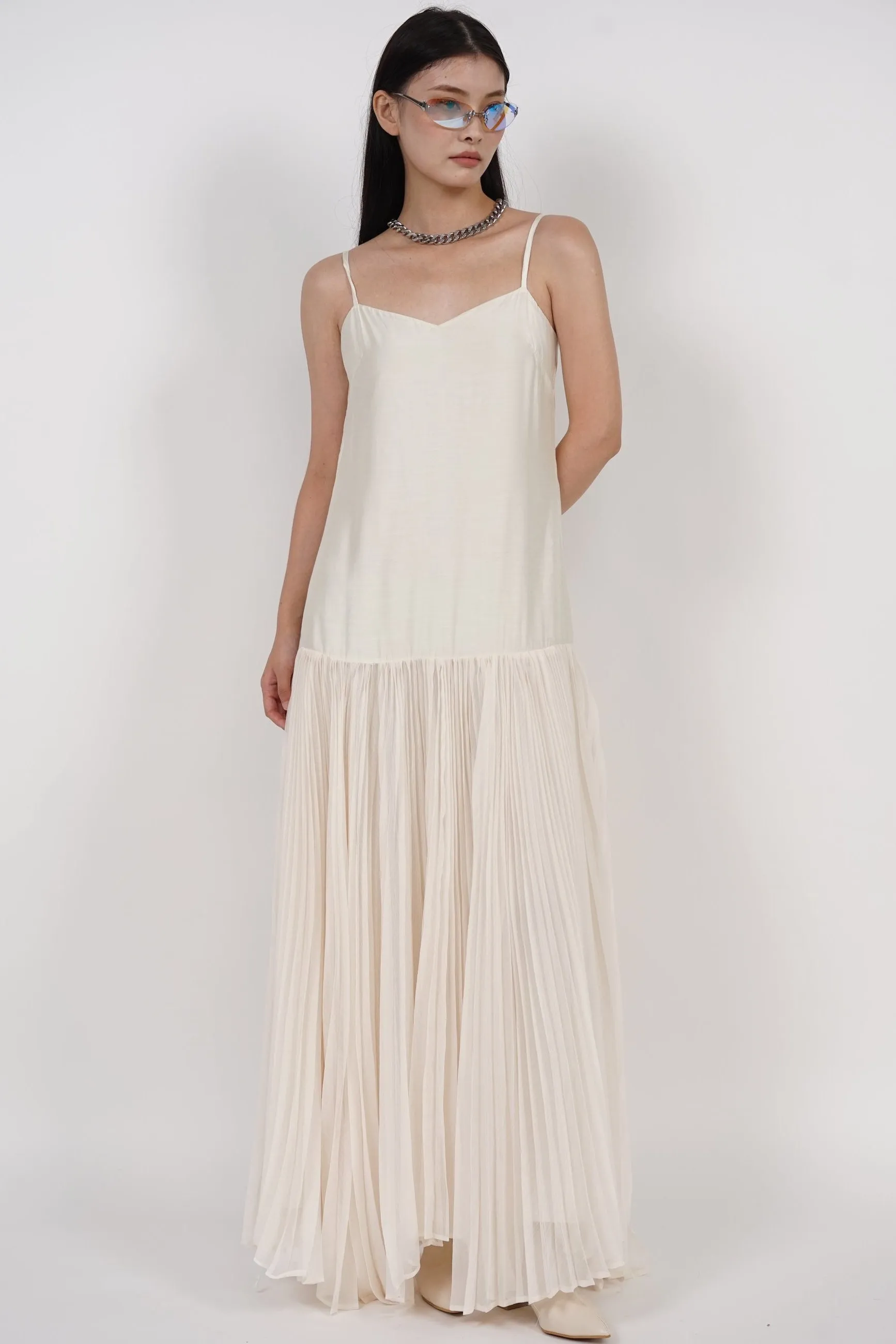 Pleated Flowy Dress in Ivory