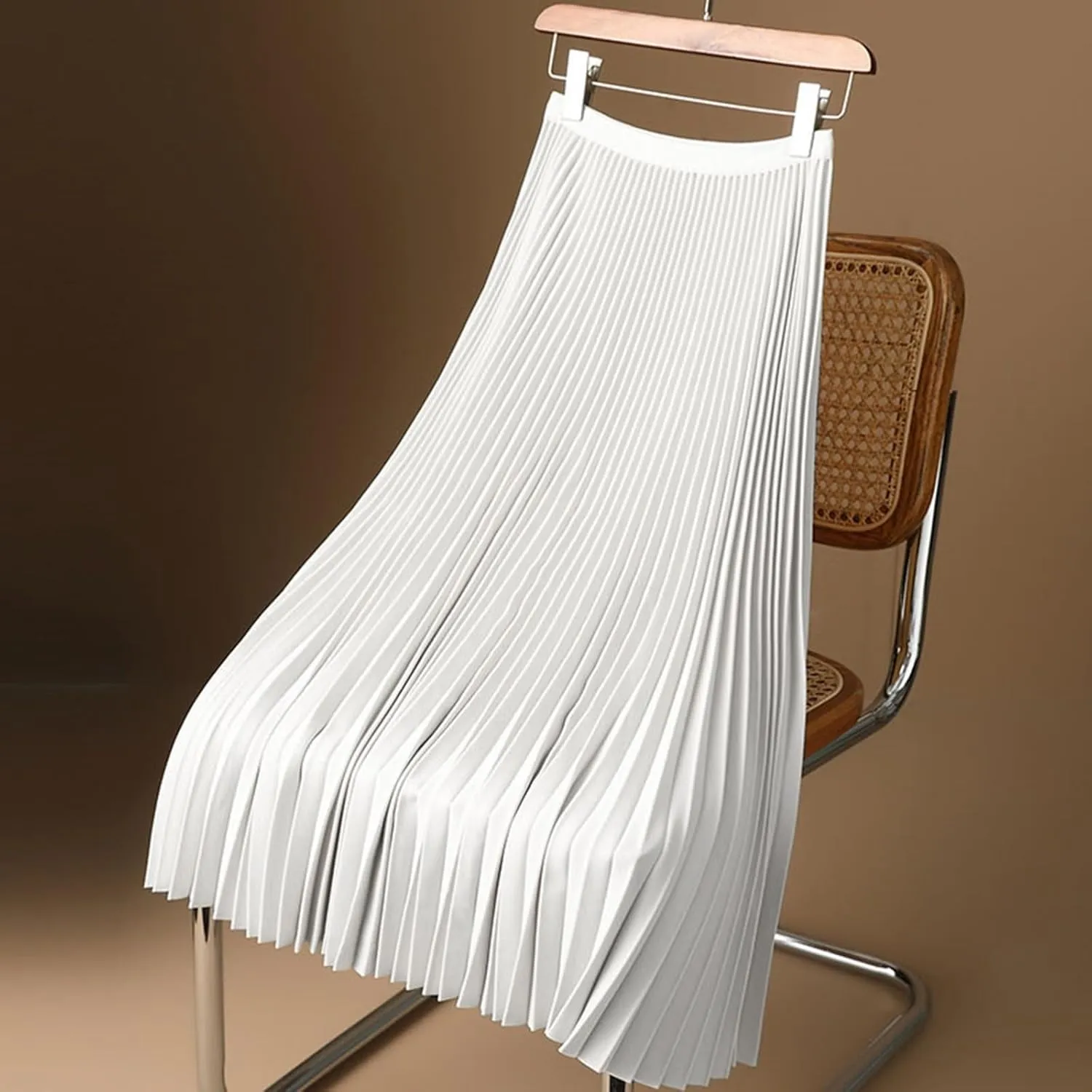 Pleated Midi Skirts for Women Plus Size High Waist Chiffon Flare Casual Skirt A Line Ruffle Cocktail Party Dresses