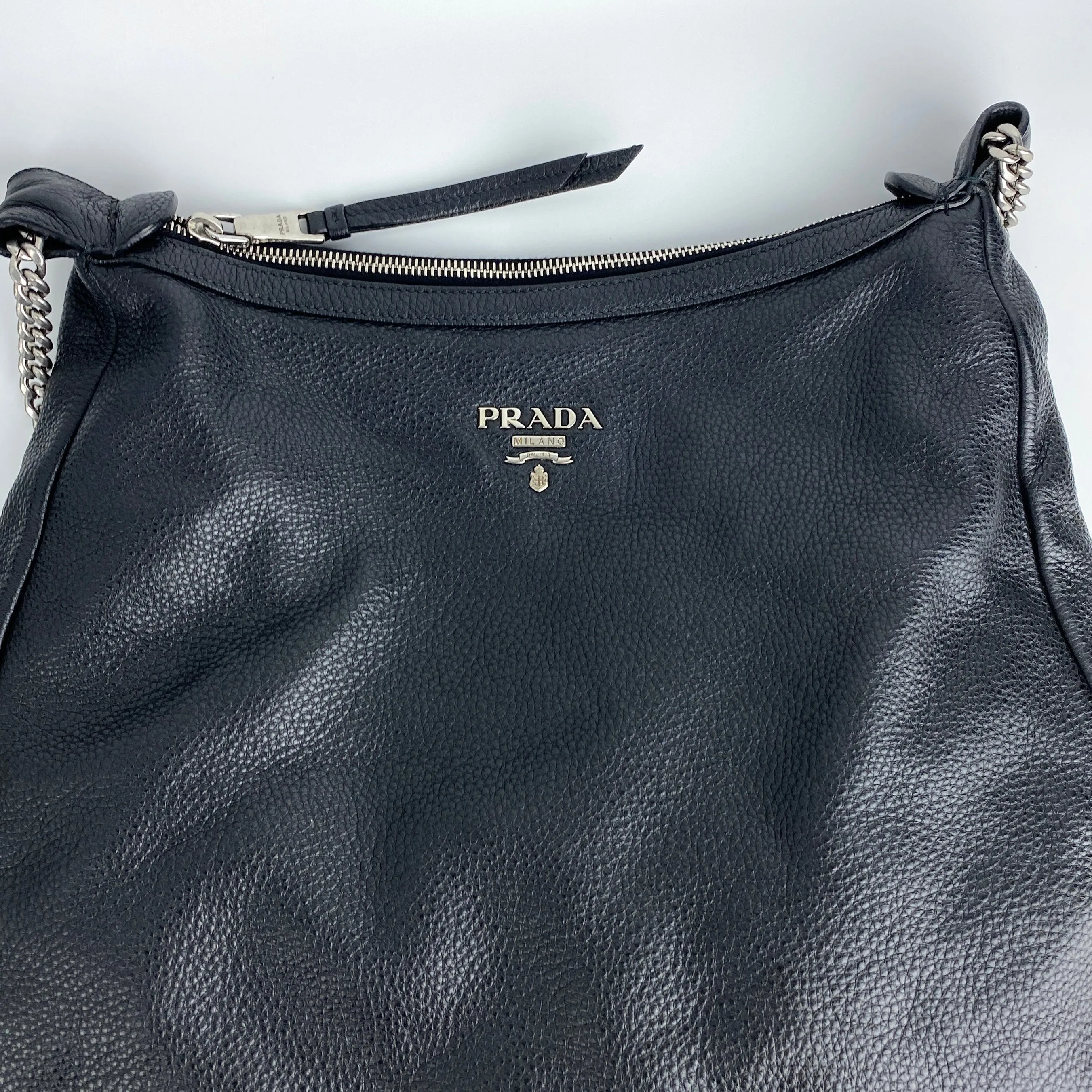 PRADA CHAIN LEATHER HOBO BAG