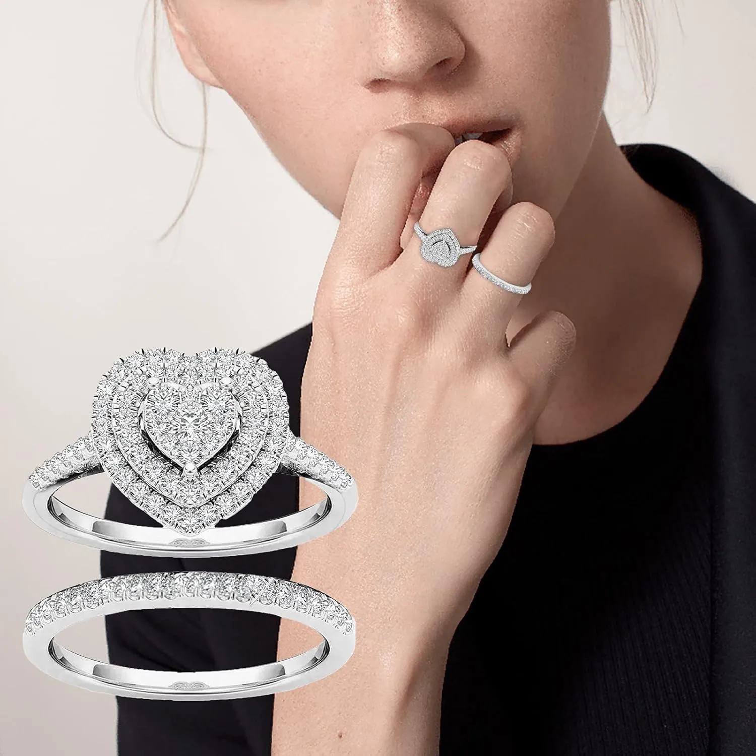 Promise Rings Band for Women 925 Silver Wedding Engagement Rings Heart Cubic Zirconia CZ Ring Set Graduation