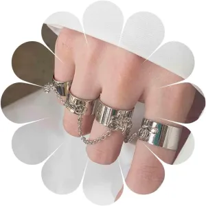 Punk Chain Finger Rings Silver Open Cuff Rings Adjustable Knuckle Joint Rings Set Stackable Statement Rings Gothic Rings for Women