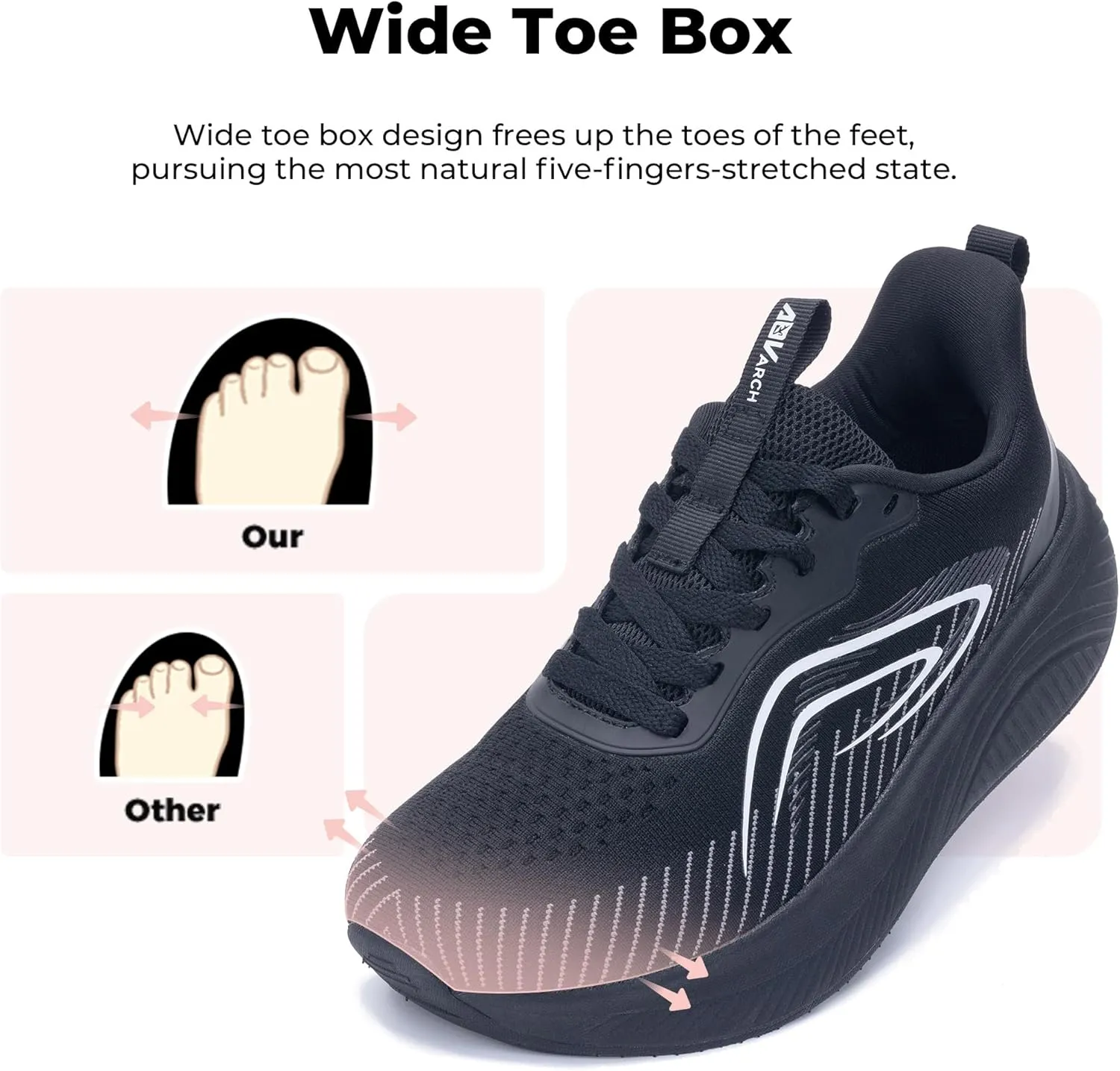 QAUPPE Wide Toe Box Shoes Women Arch Support Walking Sneakers Tennis Sneakers Orthotic Plantar Fasciitis Shoes US 6-11