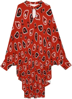 Red Bandana Women's Mini Dress Loose Long Sleeve Shirt Dresses Casual Tunics