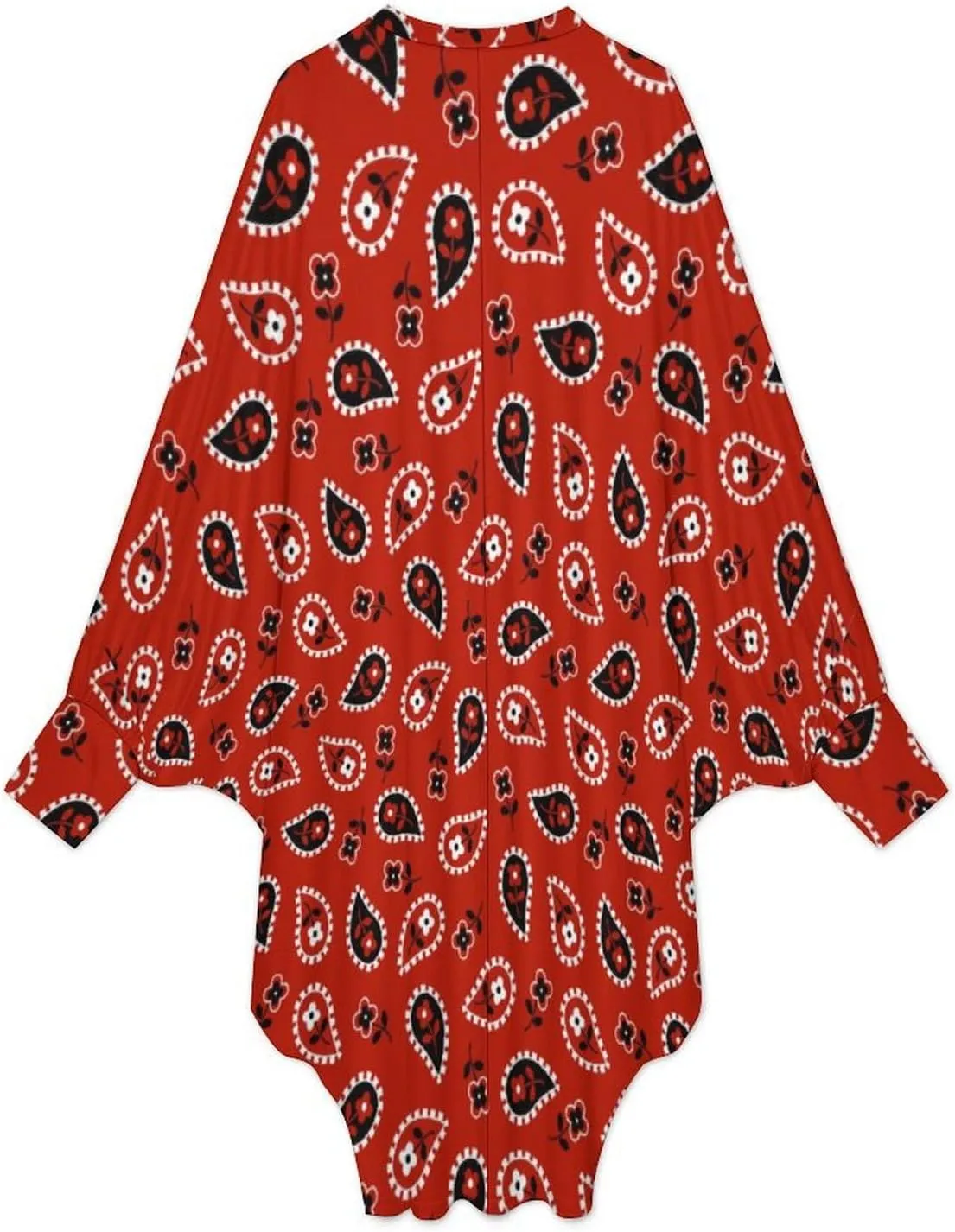 Red Bandana Women's Mini Dress Loose Long Sleeve Shirt Dresses Casual Tunics