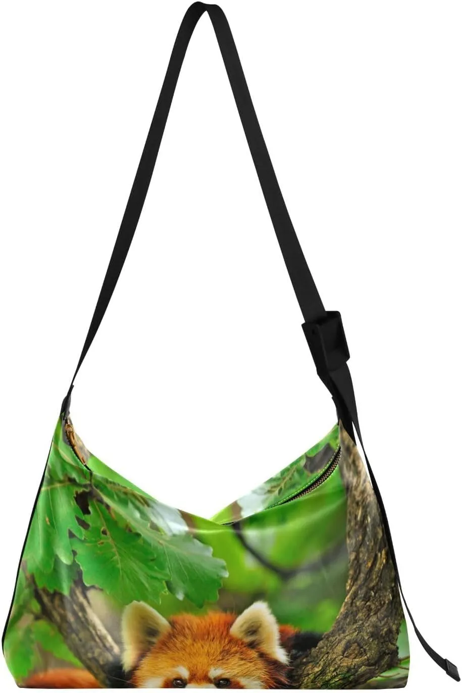 Red Panda Hobo Crossbody Bags for Women Leather Large Shoulder Bag Cross Body Forest Raccoon Trendy Womens Tote Bags Handbag for Travel Shopping