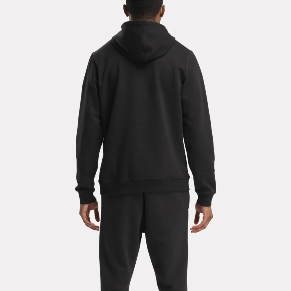 Reebok Apparel Men Reebok Identity Fleece Stacked Logo Pullover Hoodie BLACK