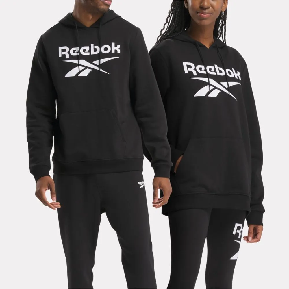 Reebok Apparel Men Reebok Identity Fleece Stacked Logo Pullover Hoodie BLACK