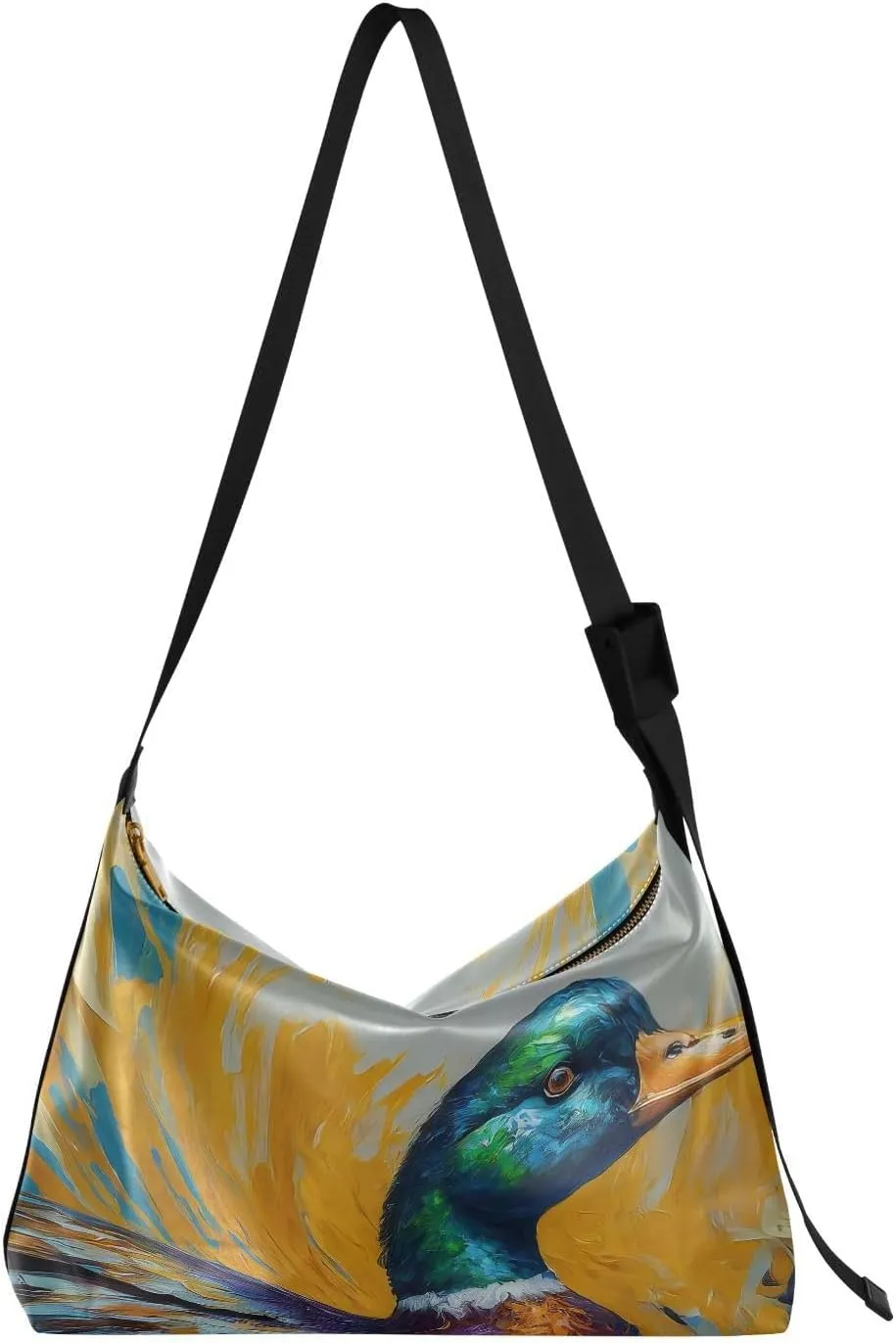 Retro Ducks Hobo Crossbody Bags for Women Leather Large Shoulder Bag Cross Body Oil Painting Trendy Womens Tote Bags Handbag for Travel Shopping