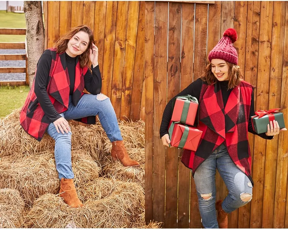 RITERA Vest For Women Plus Size Sweaters Oversized Plaid Cardigan Fall Outfits Checkered Jacket Casual Tops Shirts