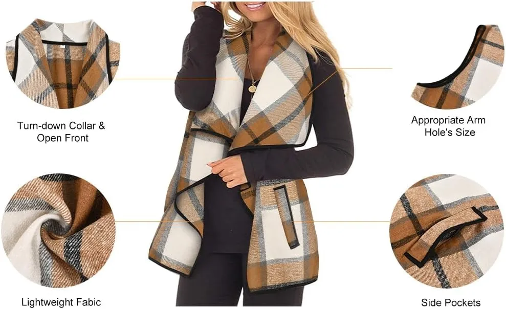 RITERA Vest For Women Plus Size Sweaters Oversized Plaid Cardigan Fall Outfits Checkered Jacket Casual Tops Shirts