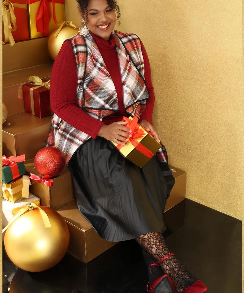 RITERA Vest For Women Plus Size Sweaters Oversized Plaid Cardigan Fall Outfits Checkered Jacket Casual Tops Shirts