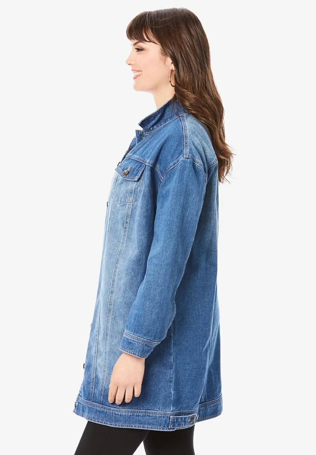 Roaman's Women's Plus Size Long Denim Jacket