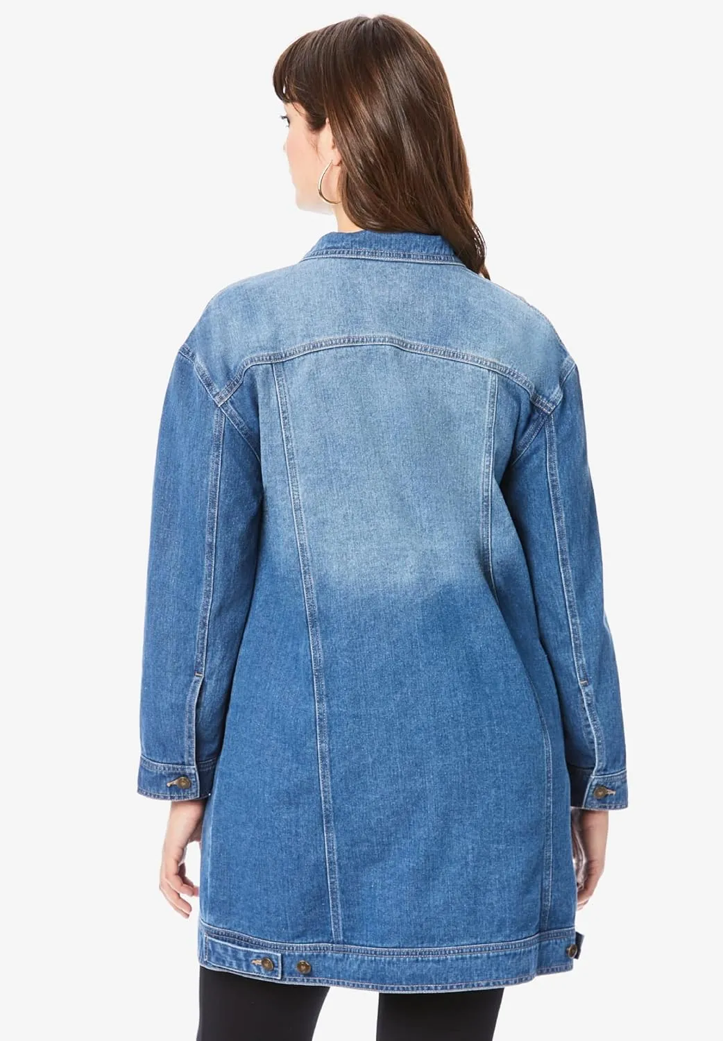 Roaman's Women's Plus Size Long Denim Jacket
